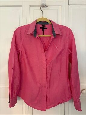 Tommy Hilfiger Hot Pink Button-Down Shirt with Contrast Collar